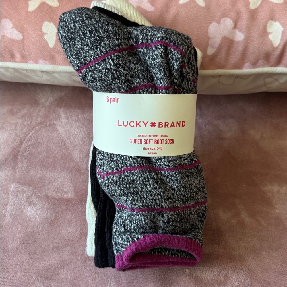 Lucky Brand Gray and Pink Boot Socks
